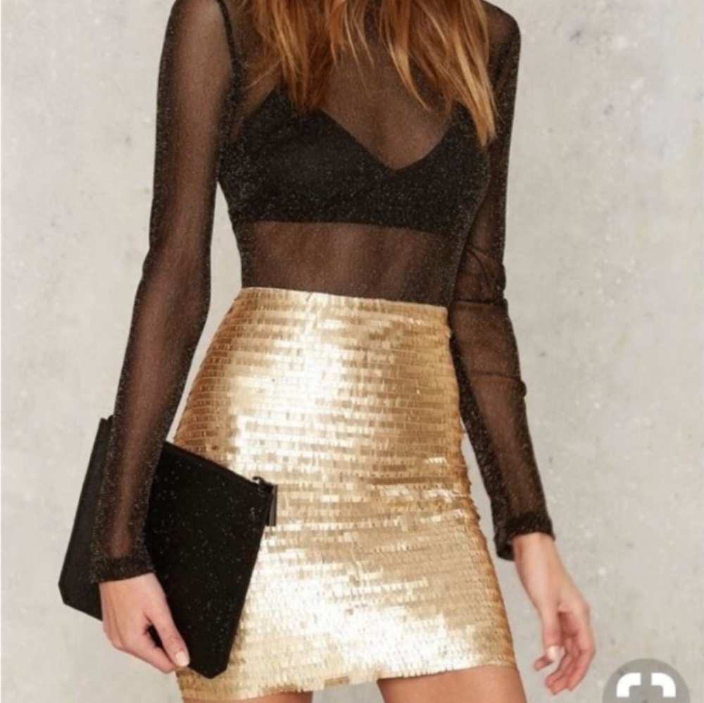 NWT Gold Sequin H&M Mini Skirt Size 4